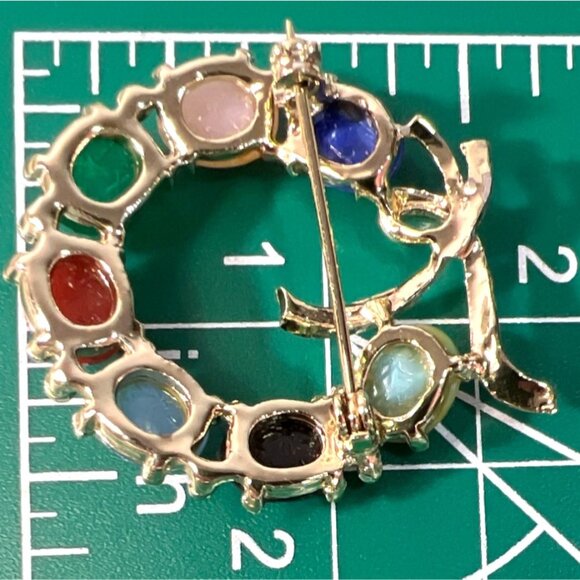 Vtg Egyptian Revival Gold-Tone Brooch Pin Multicolor Scarab Beetle Insects - Picture 3 of 8